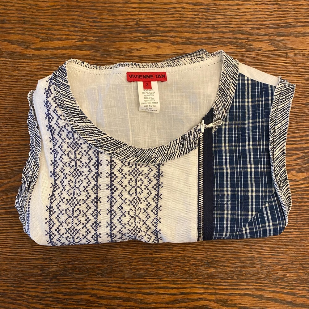 Vivienne Tam casual blue and white plaid and print dress. - Picture 7 of 11